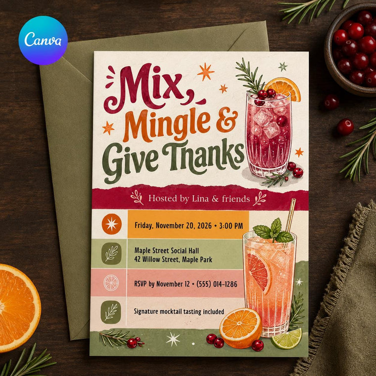 Retro Friendsgiving Cocktail Party Invitation