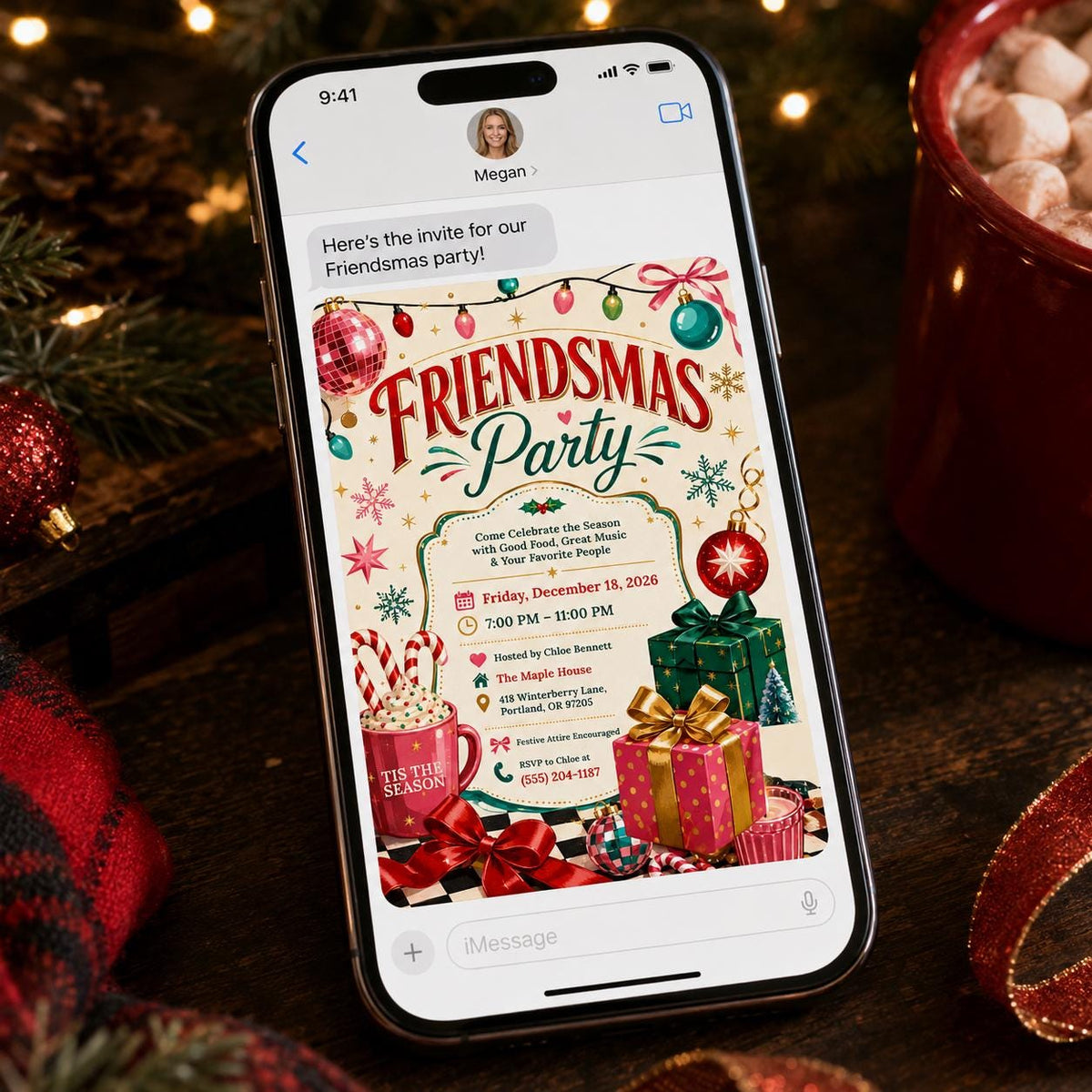 Retro Friendsmas Party Invitation — Christmas celebration stationery by VoltBy