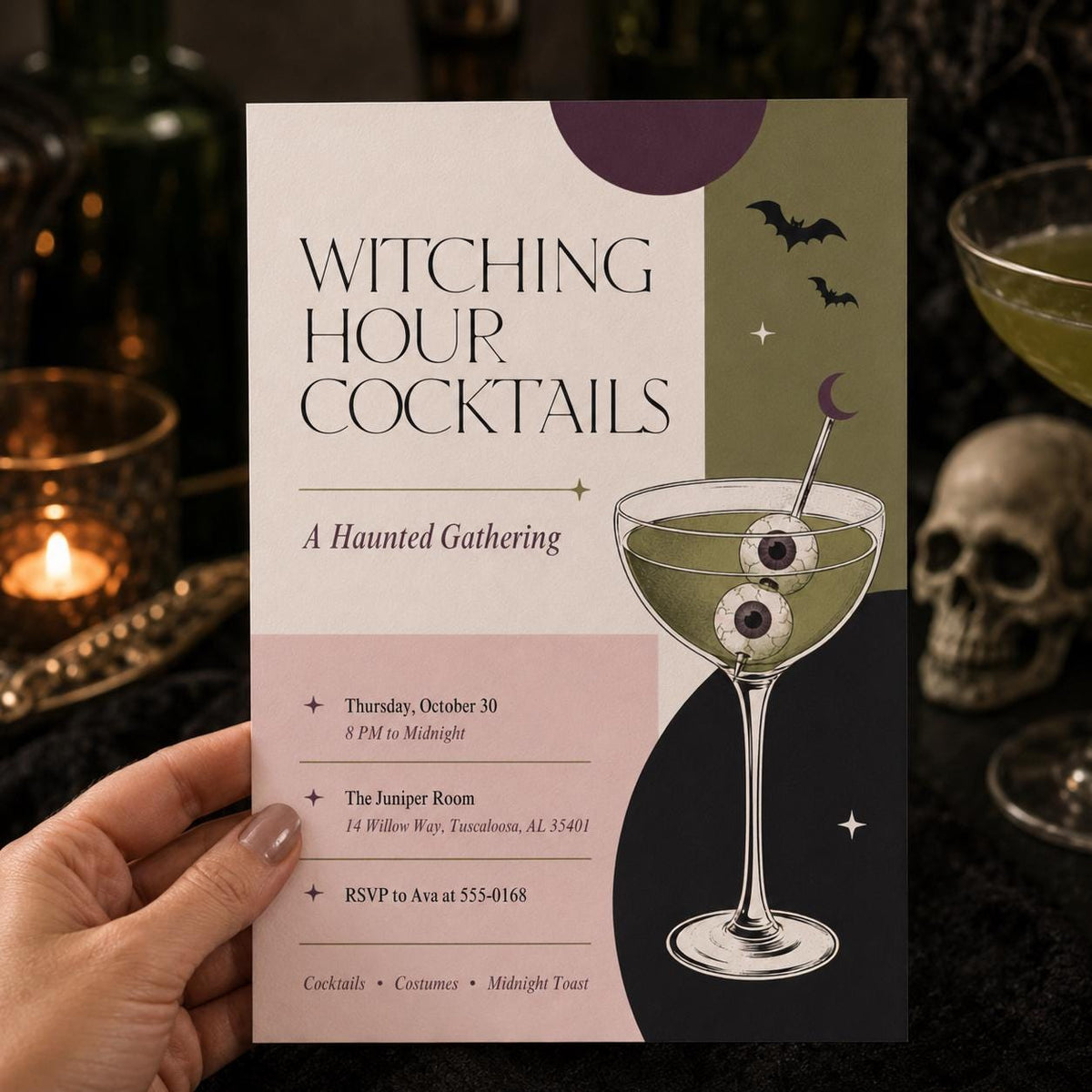 Retro Minimalist Halloween Cocktail Party Invitation — Halloween party stationery by VoltBy
