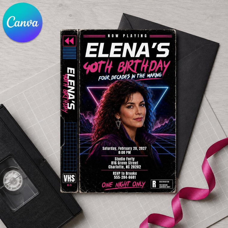 Retro Neon 40th Birthday Invitation