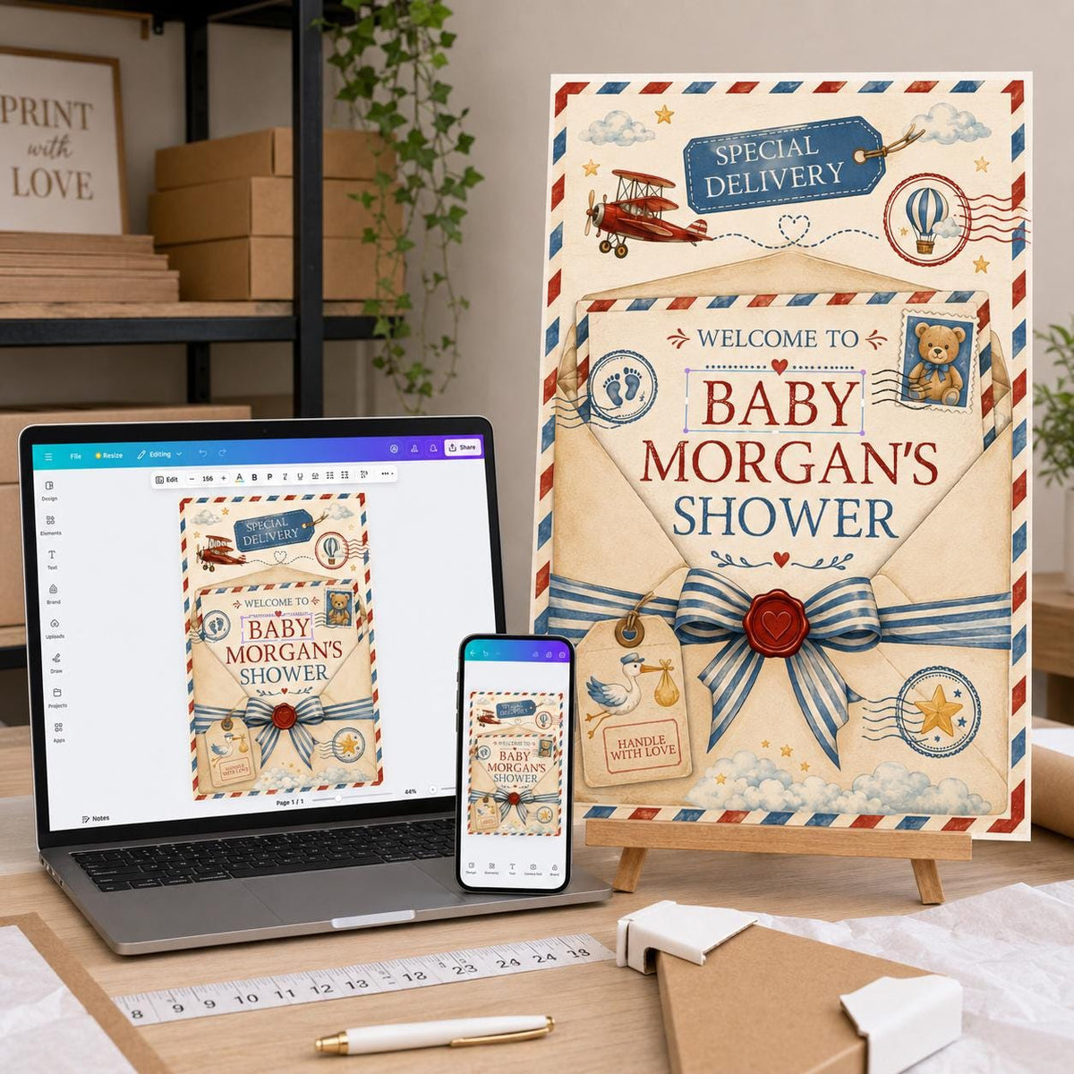 Retro Special Delivery Baby Shower Welcome Sign — baby shower stationery by VoltBy