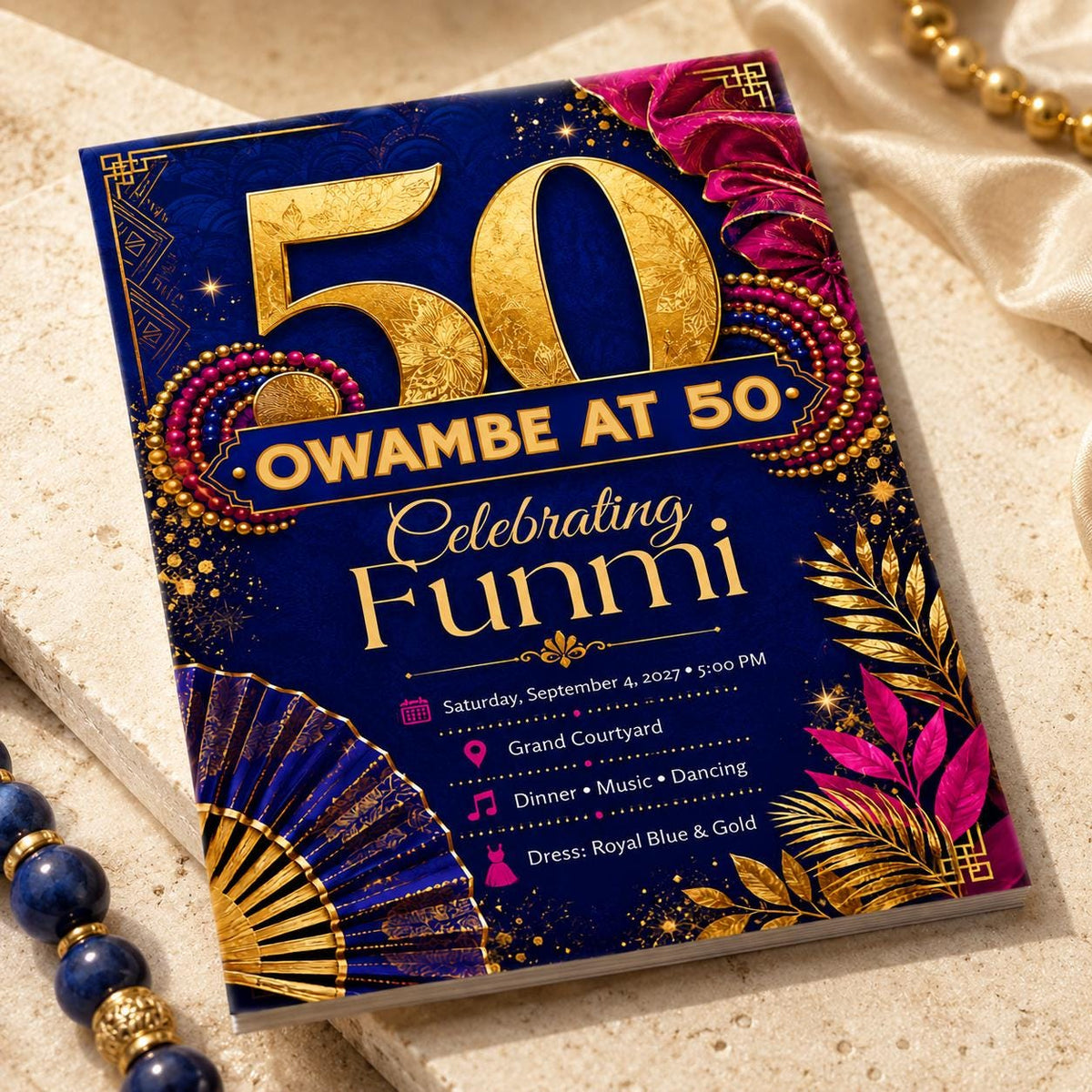 Royal Blue and Gold 50th Birthday Invitation — digital invitation, instant download