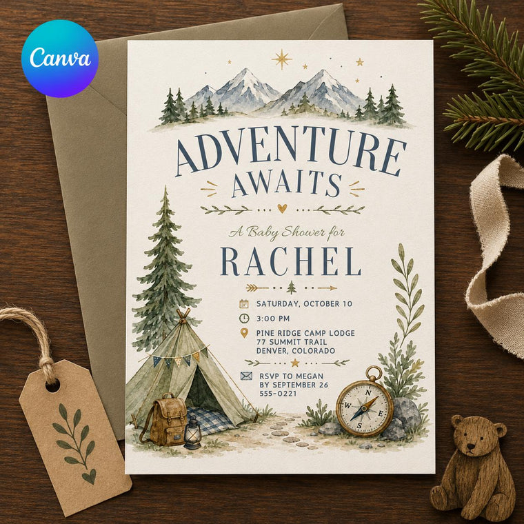 Rustic Adventure Baby Shower Invitation
