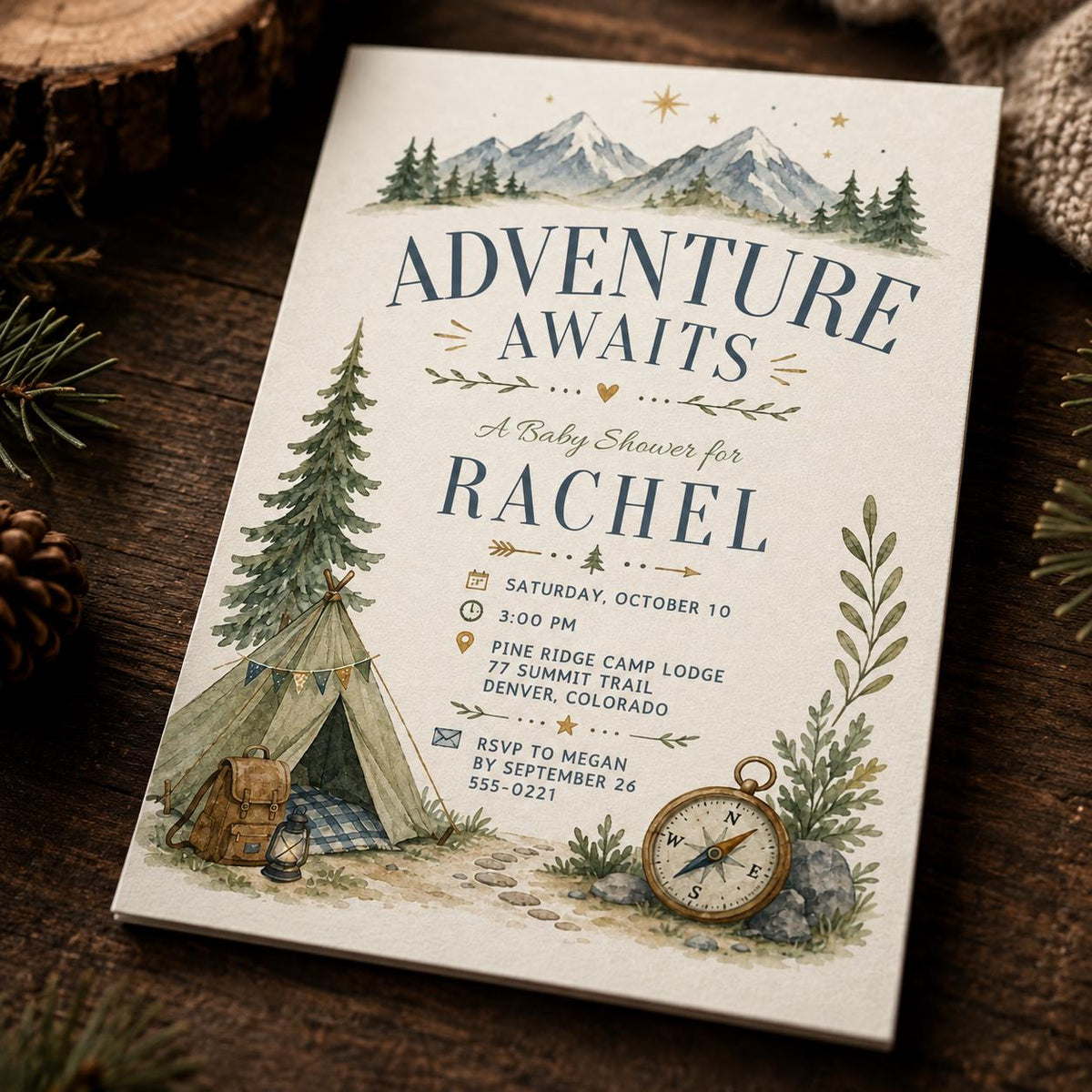 Rustic Adventure Baby Shower Invitation — digital invitation, instant download