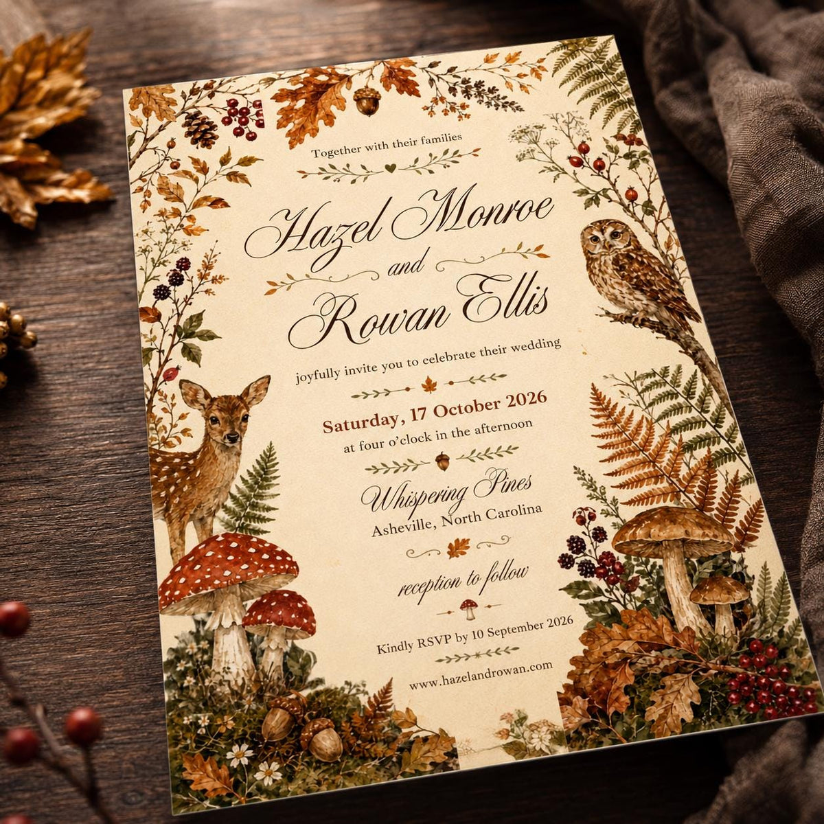 Rustic Autumn Woodland Wedding Invitation — digital invitation, instant download