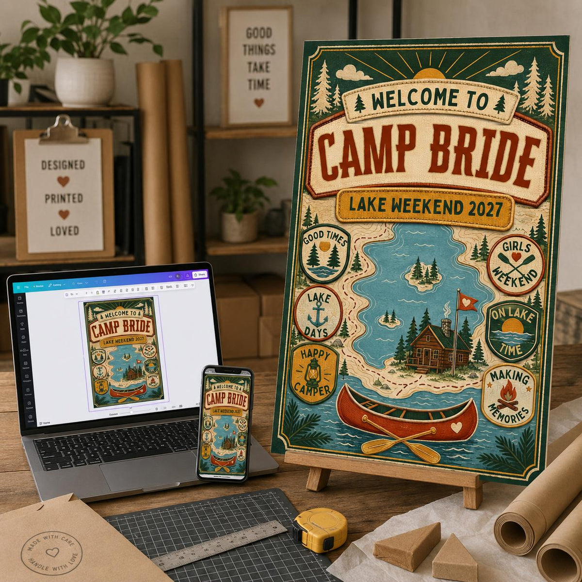 Rustic Camp Bride Welcome Sign for Girls — digital welcome sign, instant download