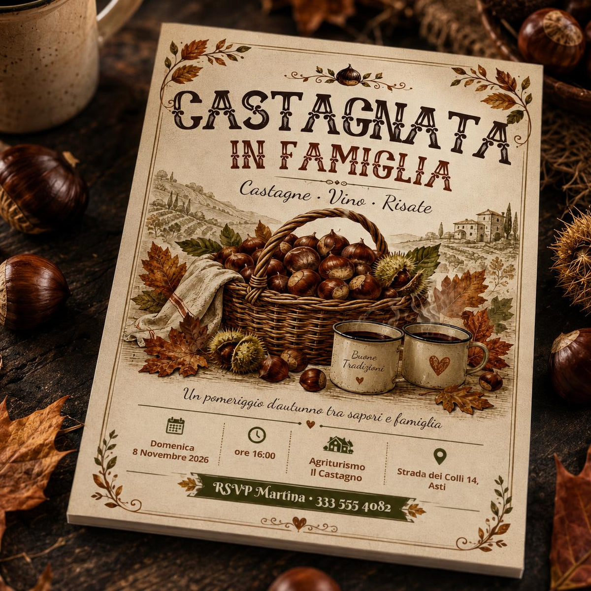 Rustic Castagnata in Famiglia Invitation — family gathering stationery by VoltBy