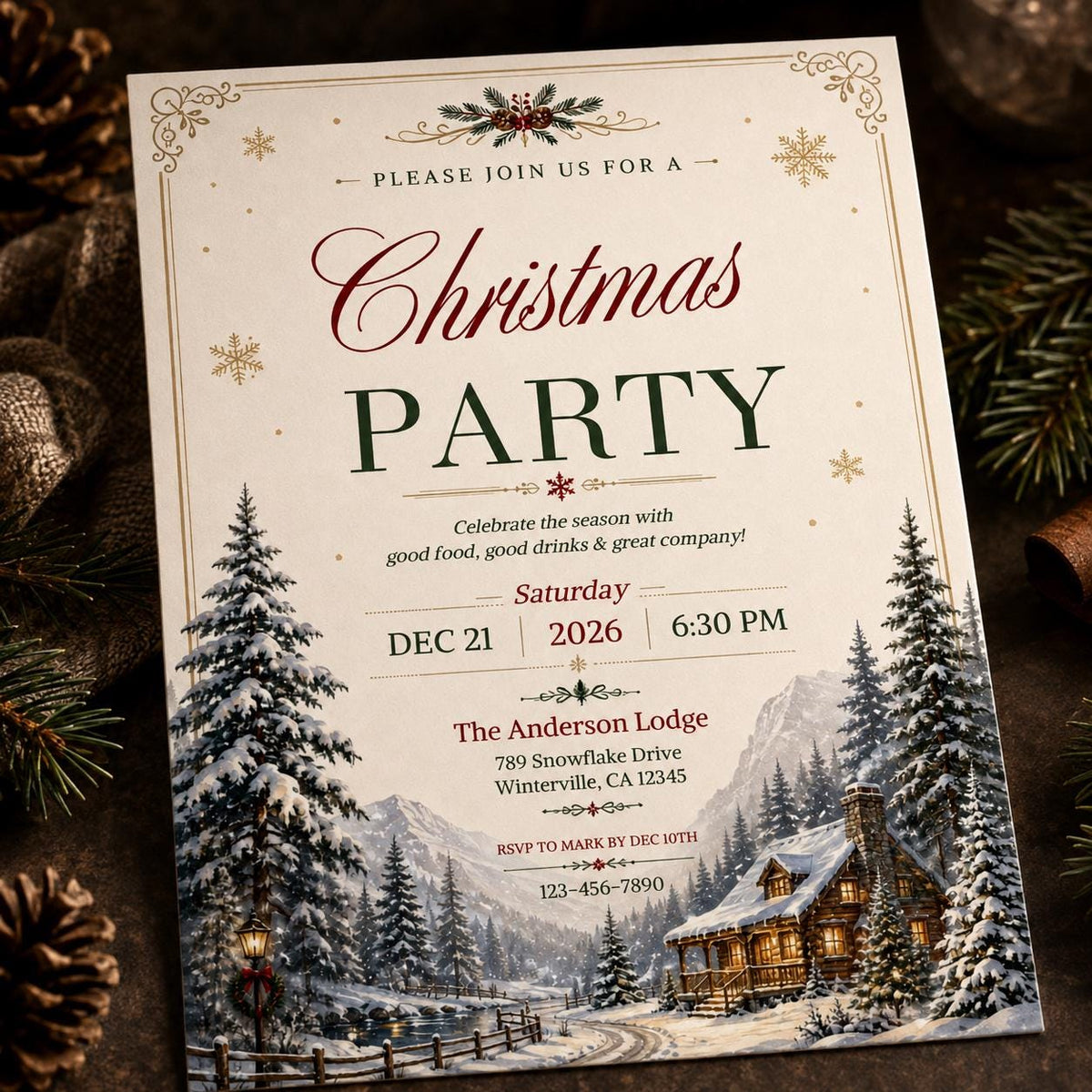 Rustic Christmas Party Invitation — Christmas celebration stationery by VoltBy