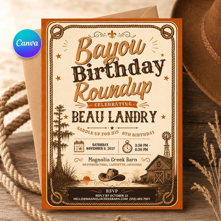 Rustic Cowboy Birthday Invitation: Western Roundup Boy Party