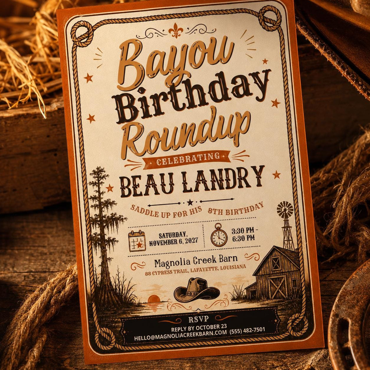 Rustic Cowboy Birthday Invitation: Western Roundup Boy Party — birthday party stationery by VoltBy
