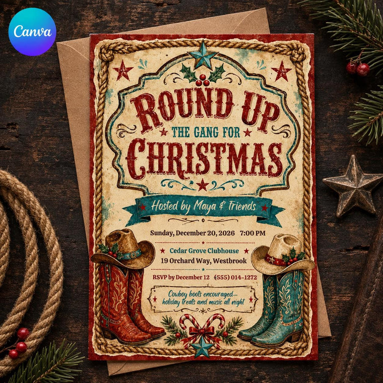 Rustic Cowboy Christmas Party Invitation
