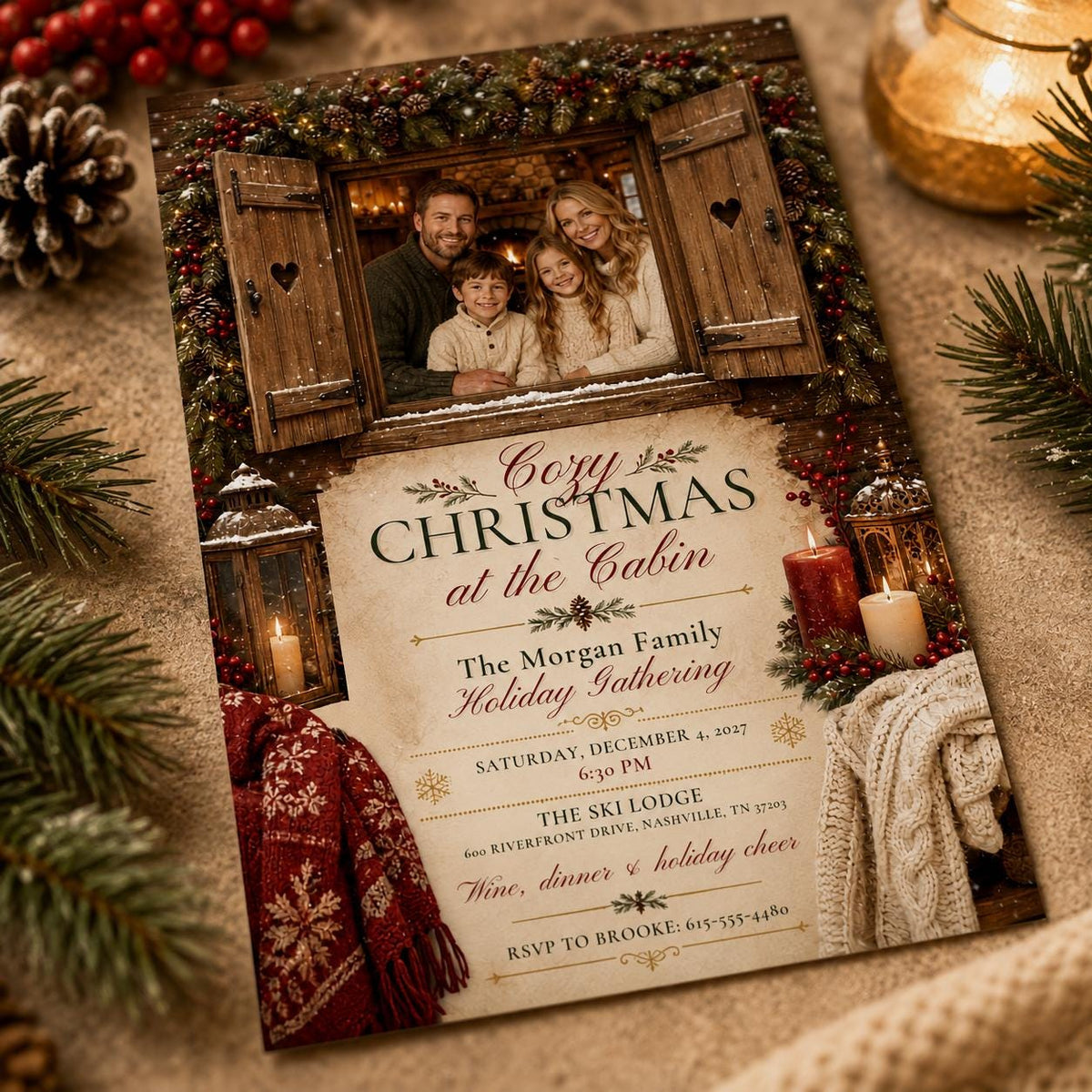 Rustic Cozy Christmas Party Invitation — Christmas celebration stationery by VoltBy