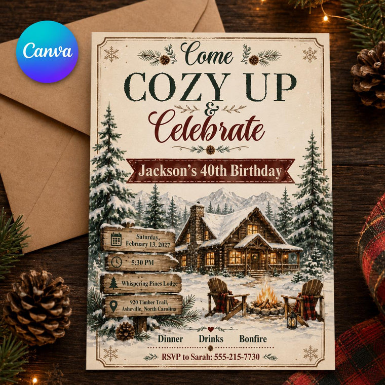 Rustic Cozy Winter 40th Birthday Invitation