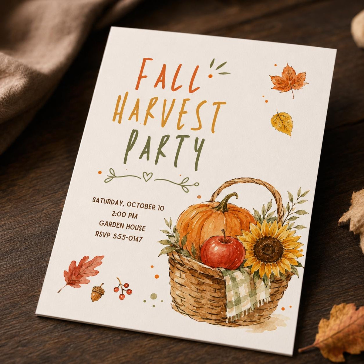 Rustic Fall Harvest Party Invitation — digital invitation, instant download