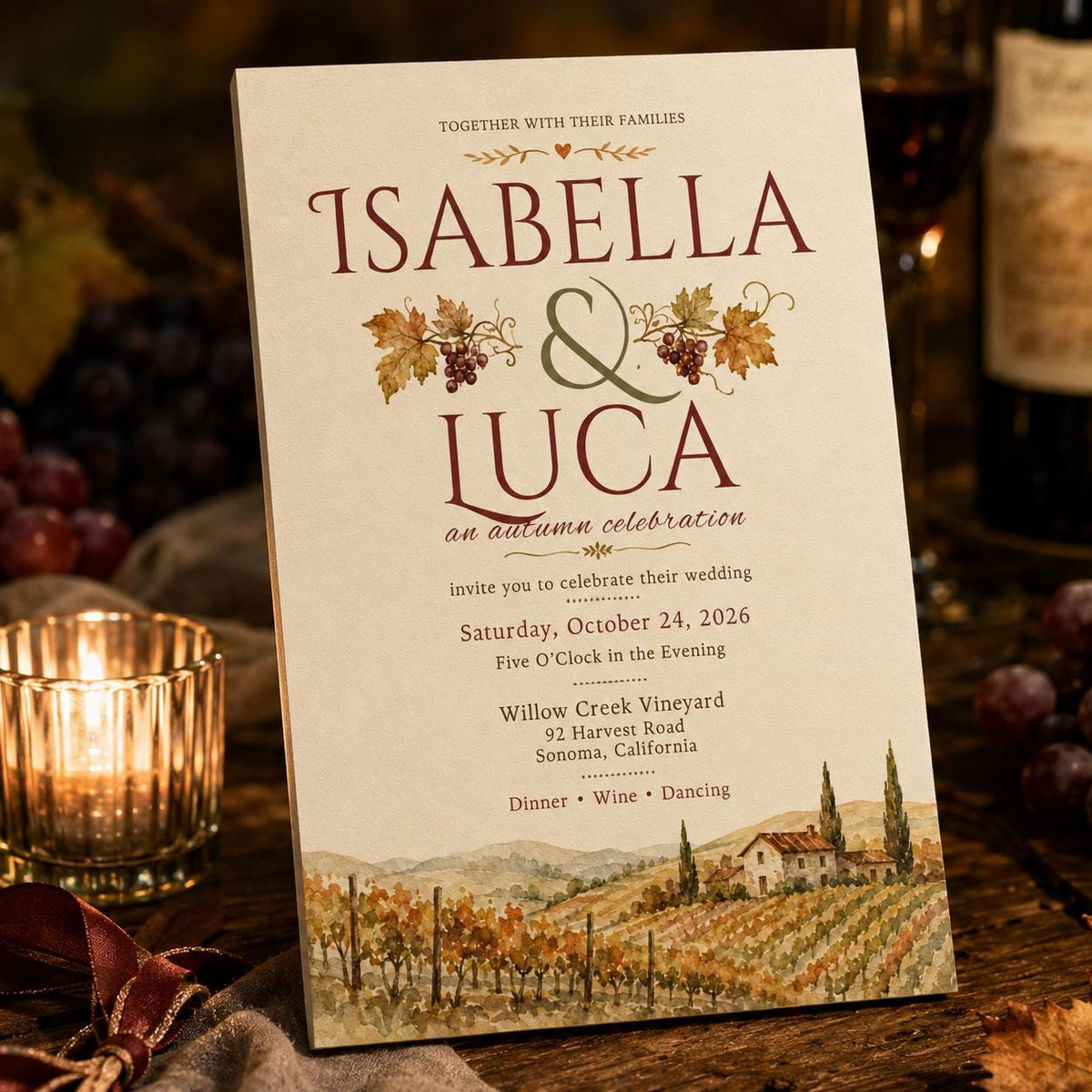 Rustic Fall Wedding Invitation: Autumn Vineyard Wedding — digital invitation, instant download