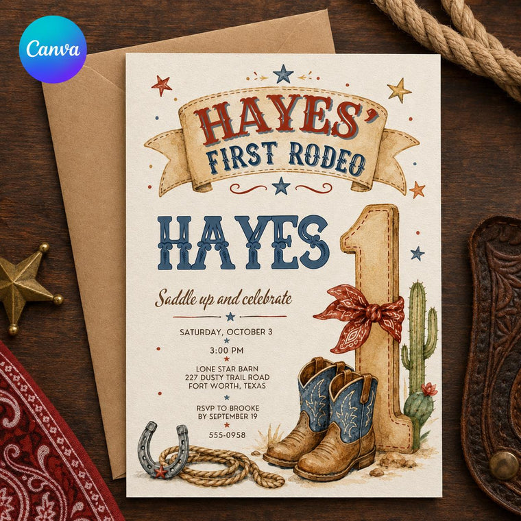 Rustic First Rodeo 1st Birthday Invitation for Boys