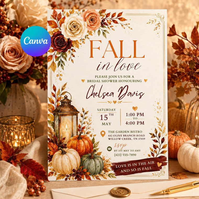Rustic Floral Fall in Love Bridal Shower Invitation