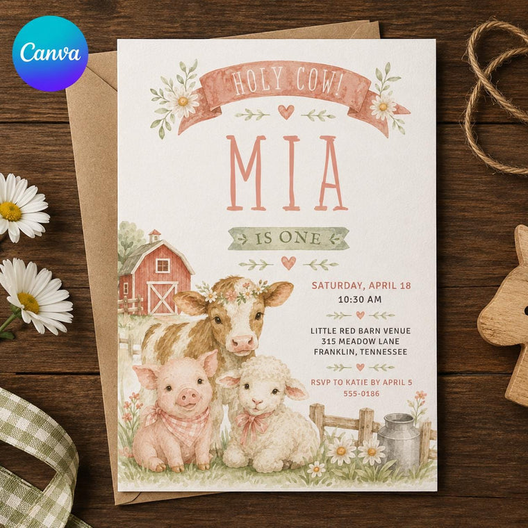 Rustic Holy Cow First Birthday Invitation for Girls