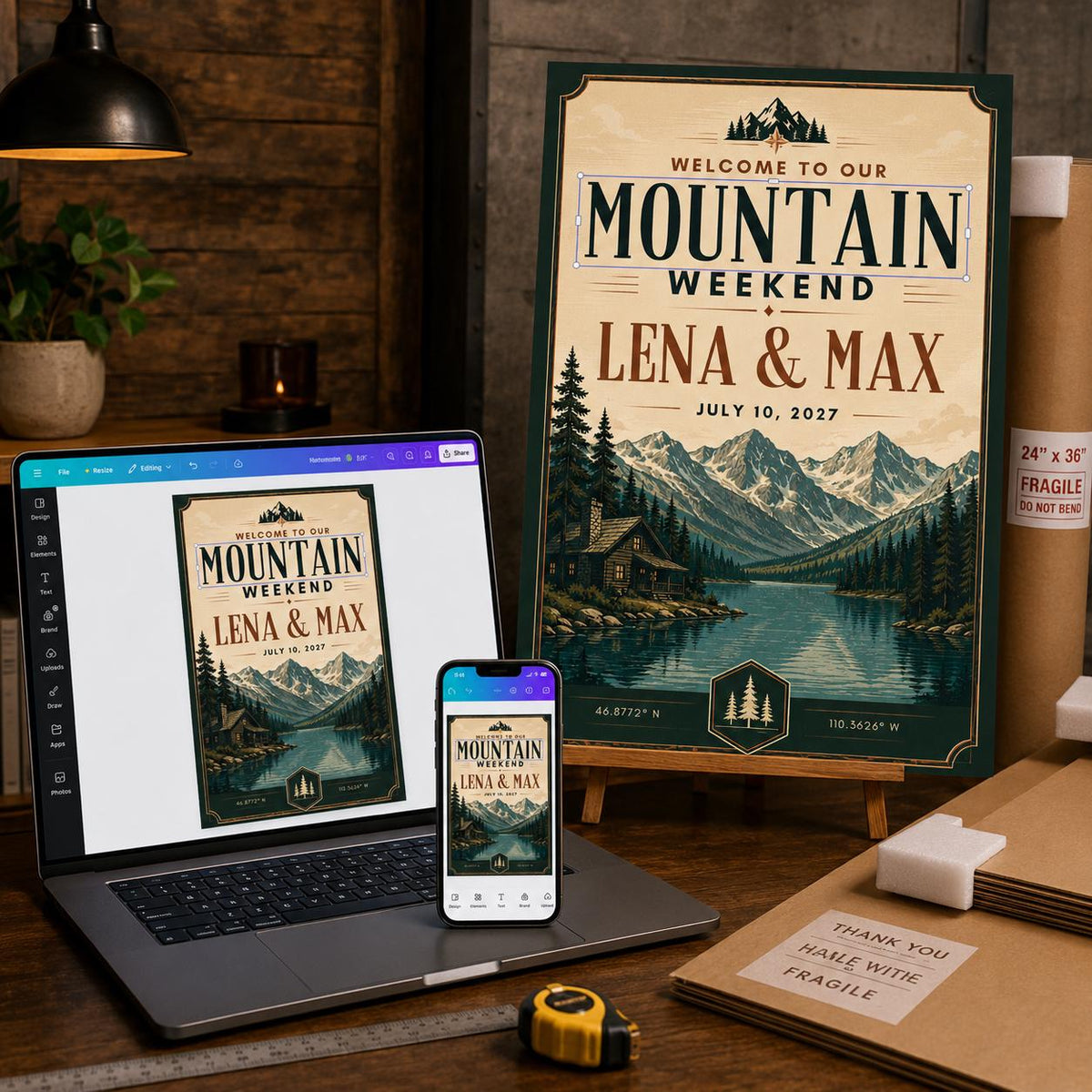 Rustic Mountain Wedding Welcome Sign — digital welcome sign, instant download