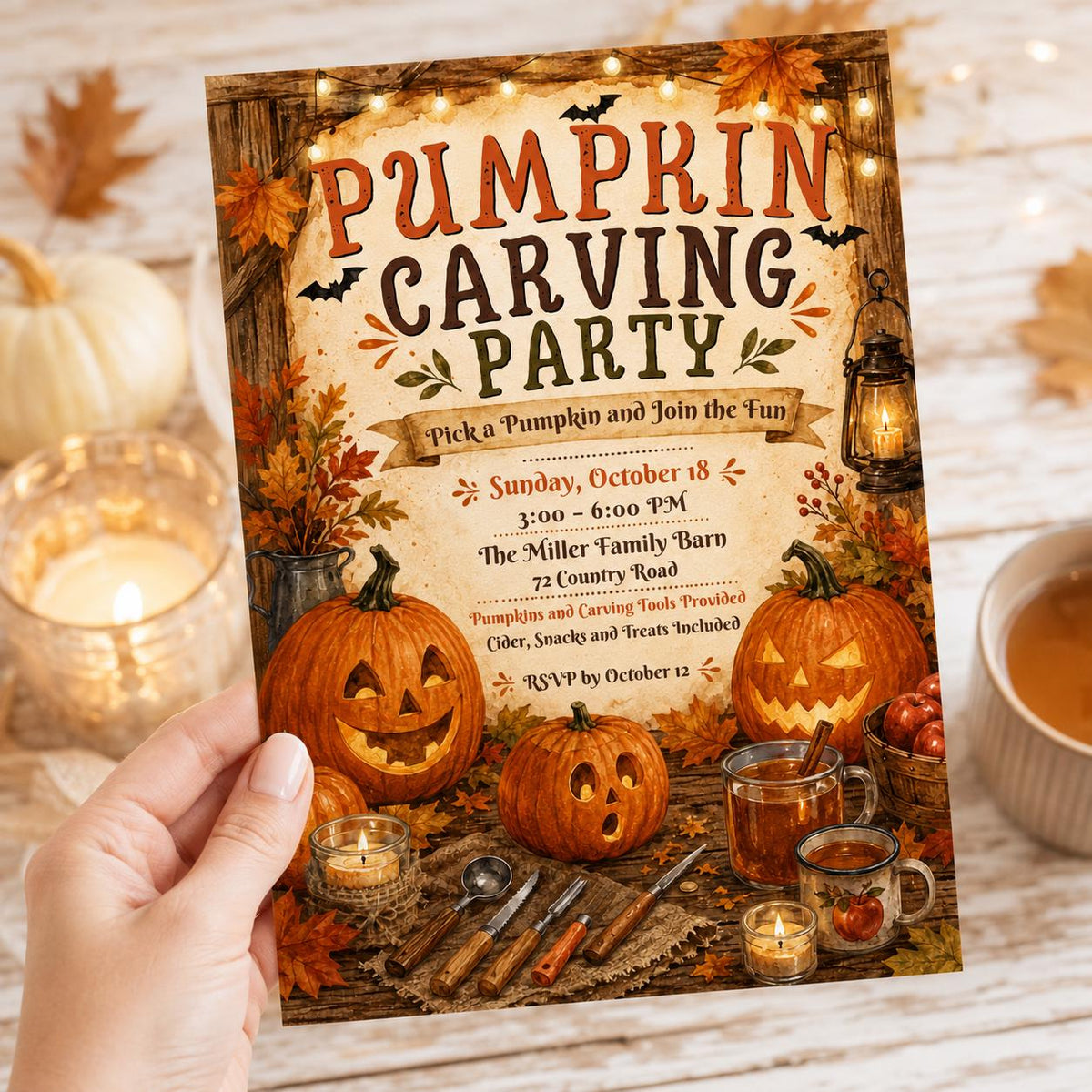 Rustic Pumpkin Carving Party Invitation: Rustic Fall Halloween — digital invitation, instant download