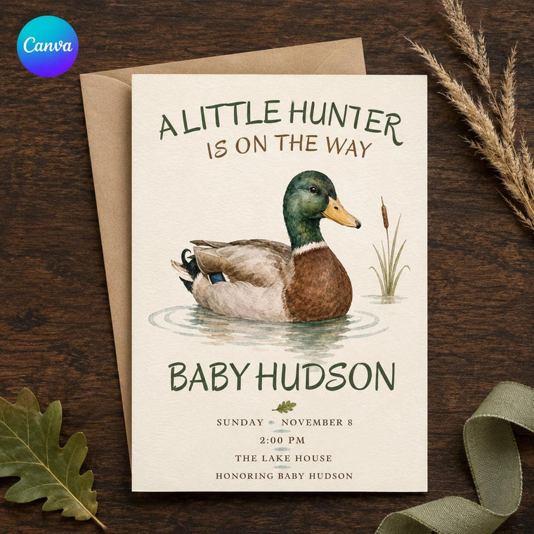 Rustic Watercolor Mallard Duck Baby Shower Invitation