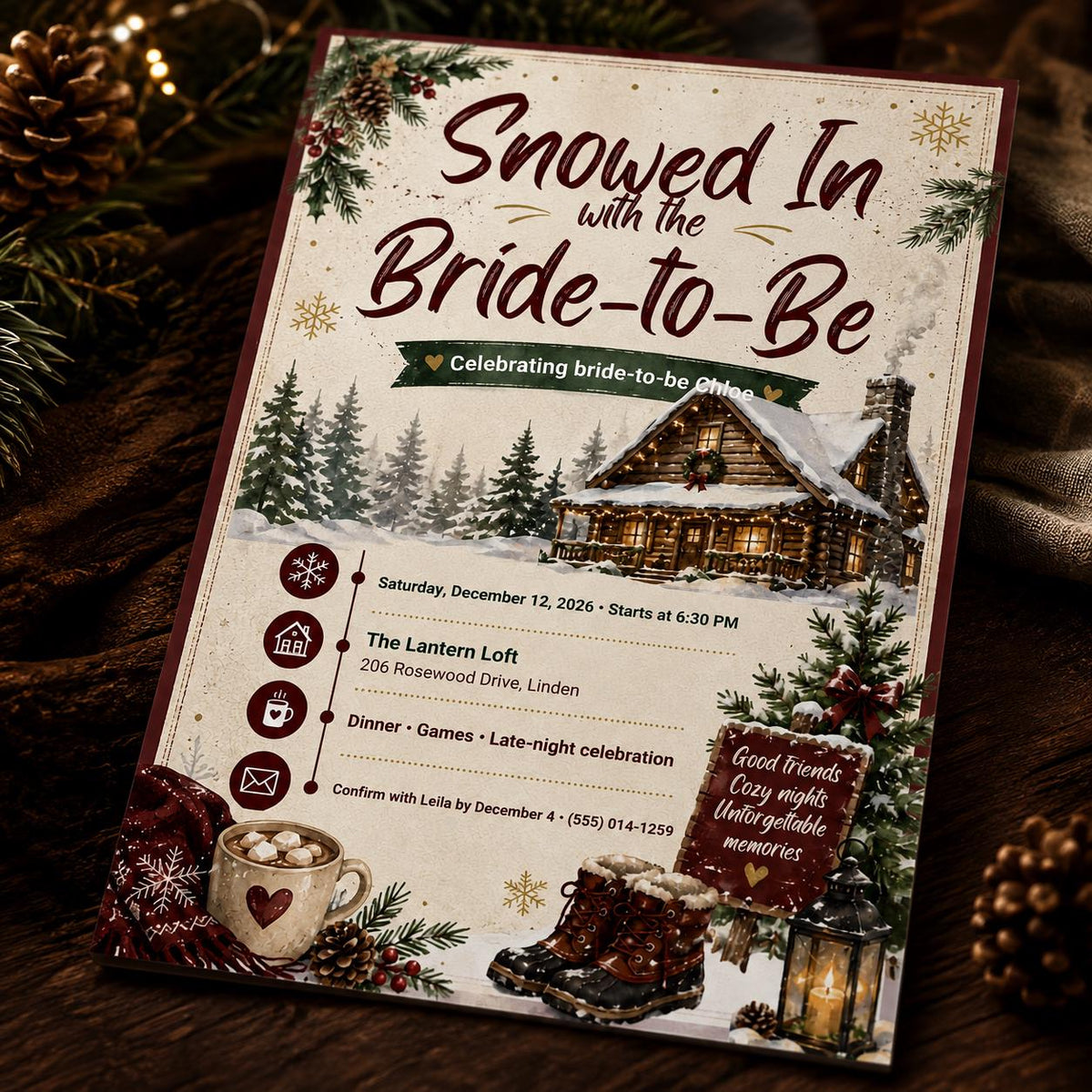 Rustic Winter Bridal Shower Invitation — bridal shower stationery by VoltBy