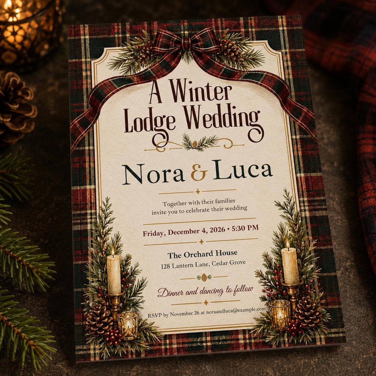 Rustic Winter Lodge Wedding Invitation — wedding stationery by VoltBy