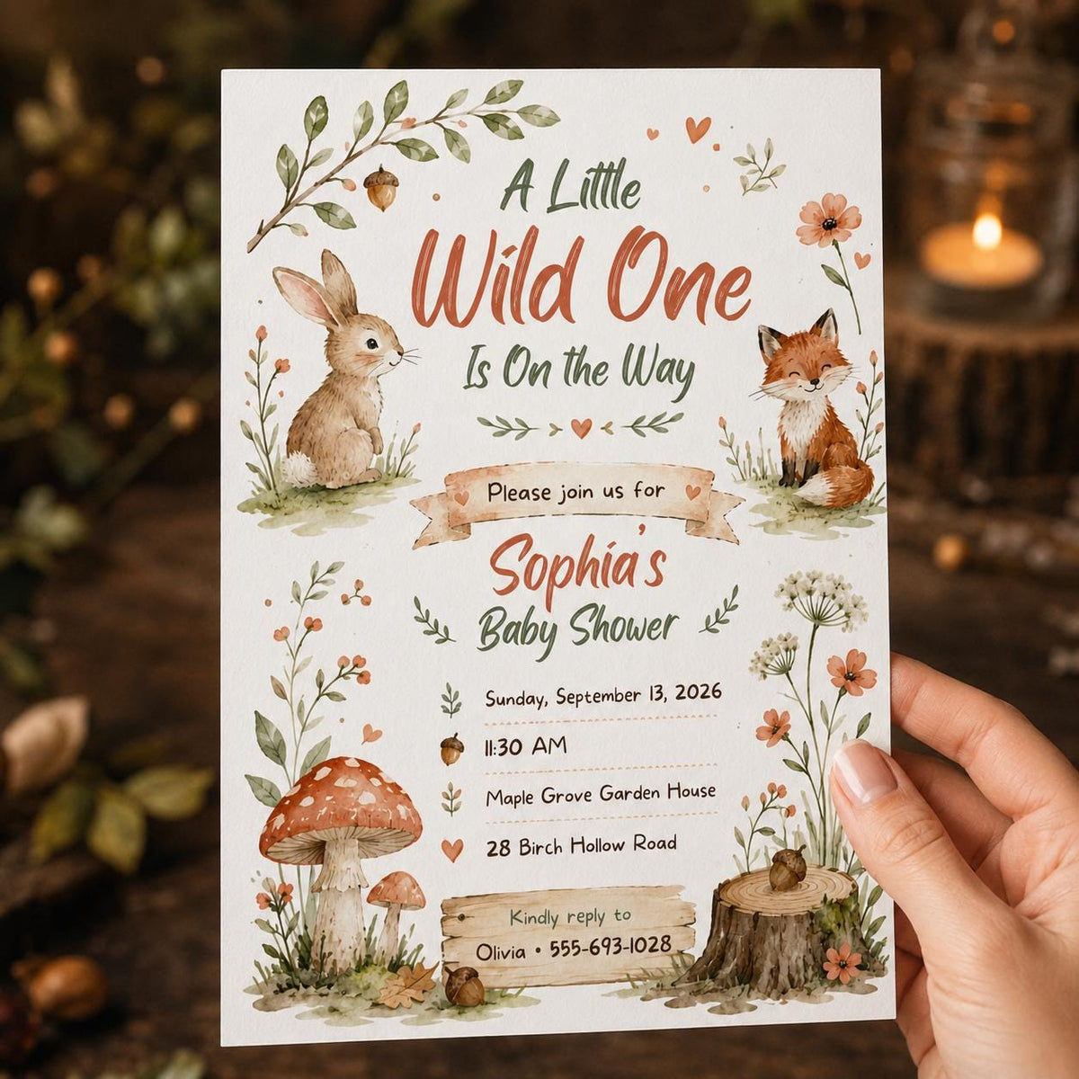 Rustic Woodland Baby Shower Invitation — digital invitation, instant download