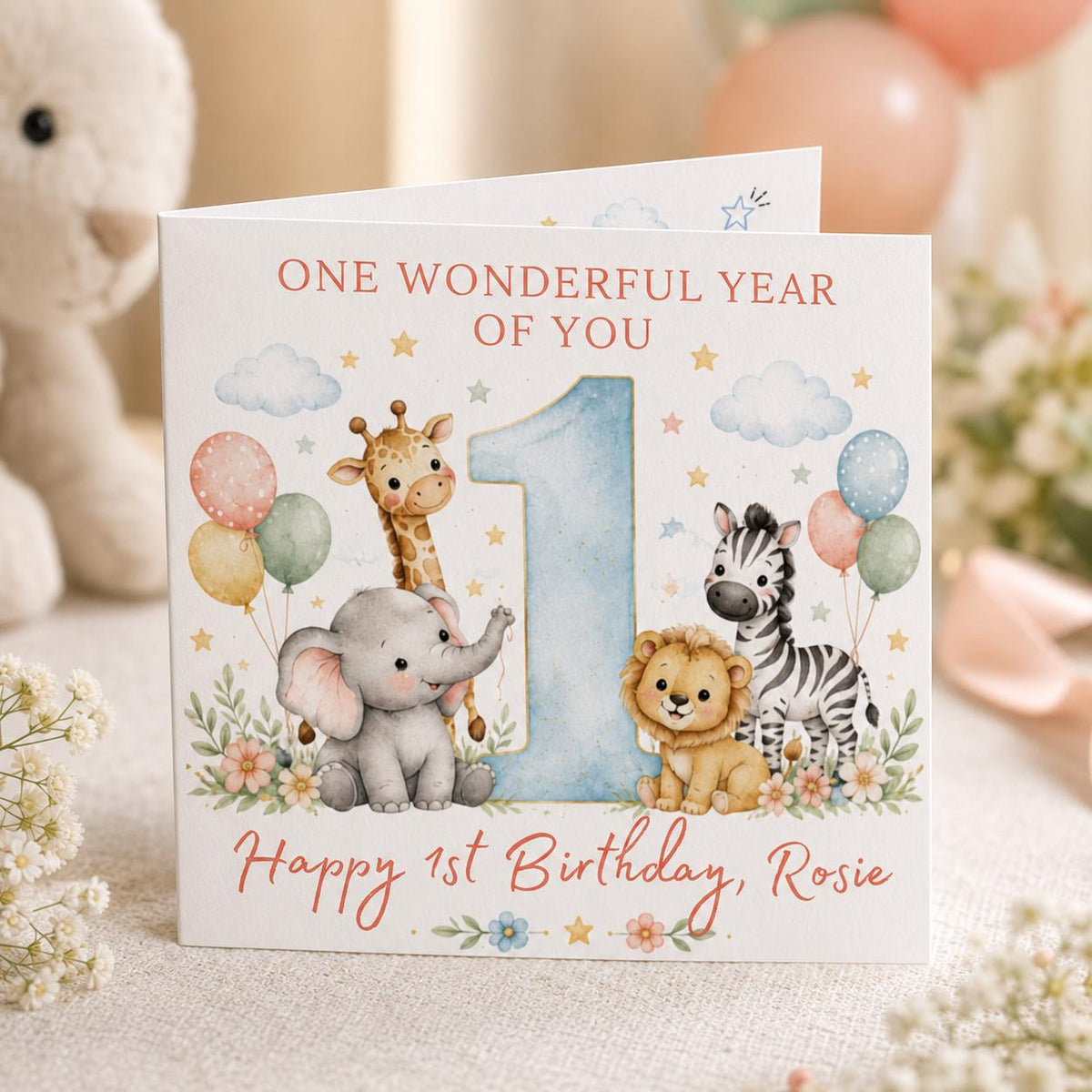 Safari 1st Birthday Greeting Card for Granddaughter — first birthday stationery by VoltBy