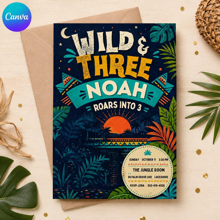 Safari Wild and Three 3rd Birthday Invitation: Jungle Safari Lion Party