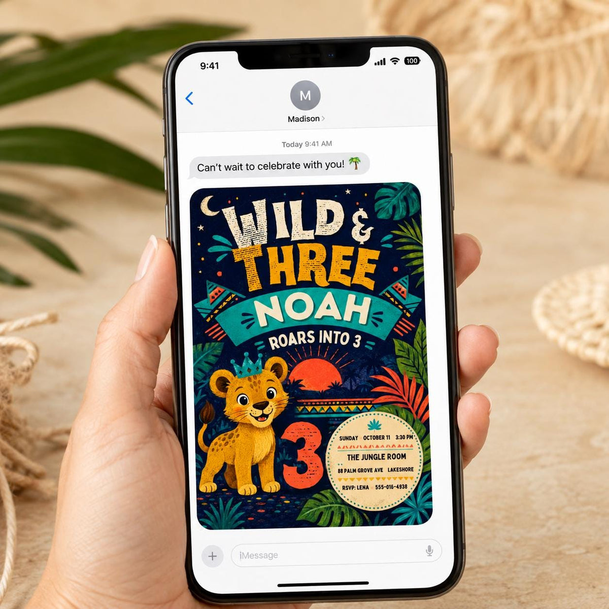 Safari Wild and Three 3rd Birthday Invitation: Jungle Safari Lion Party — 3rd birthday party stationery by VoltBy
