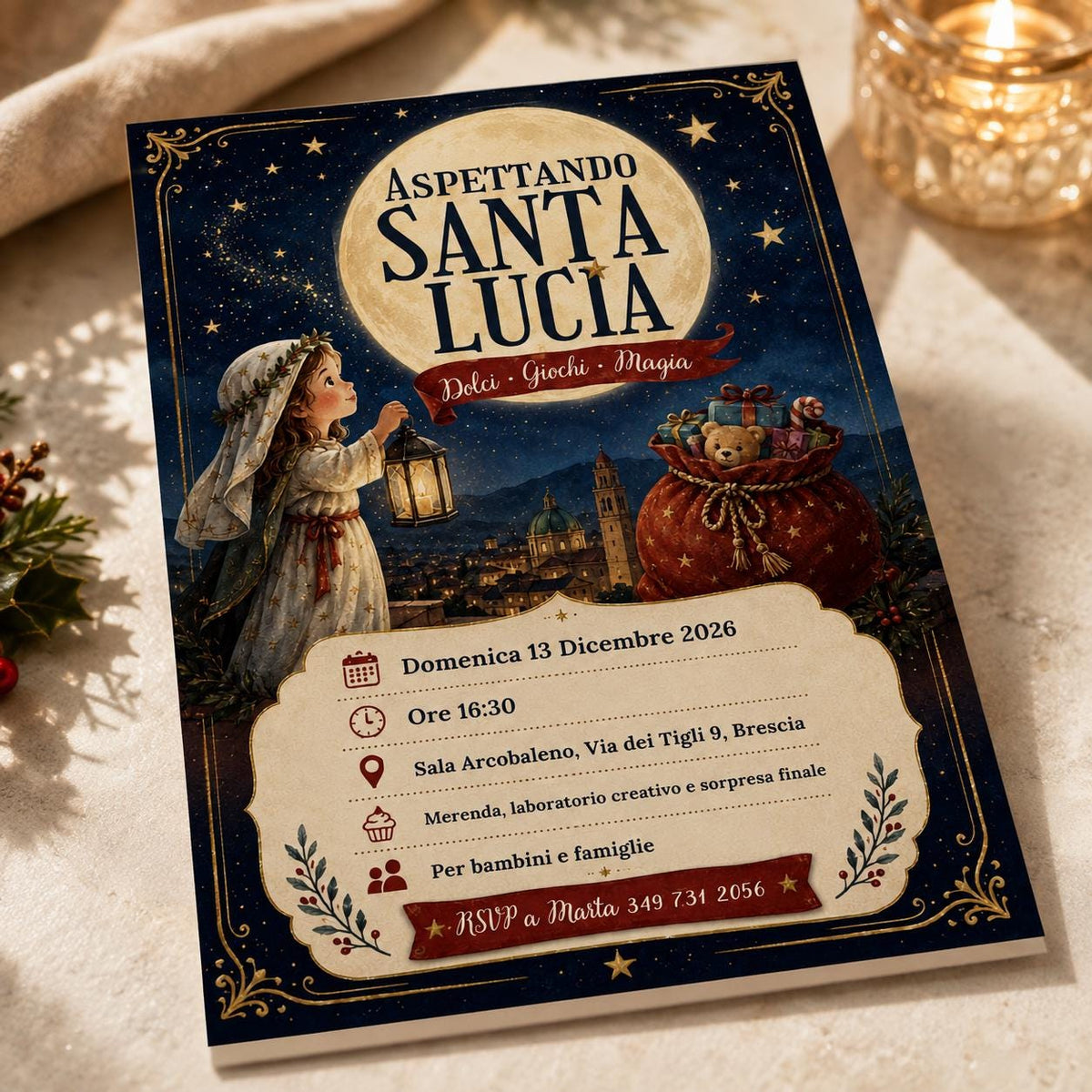 Santa Lucia Invitation: Italian Kids Christmas Event — Christmas celebration stationery by VoltBy