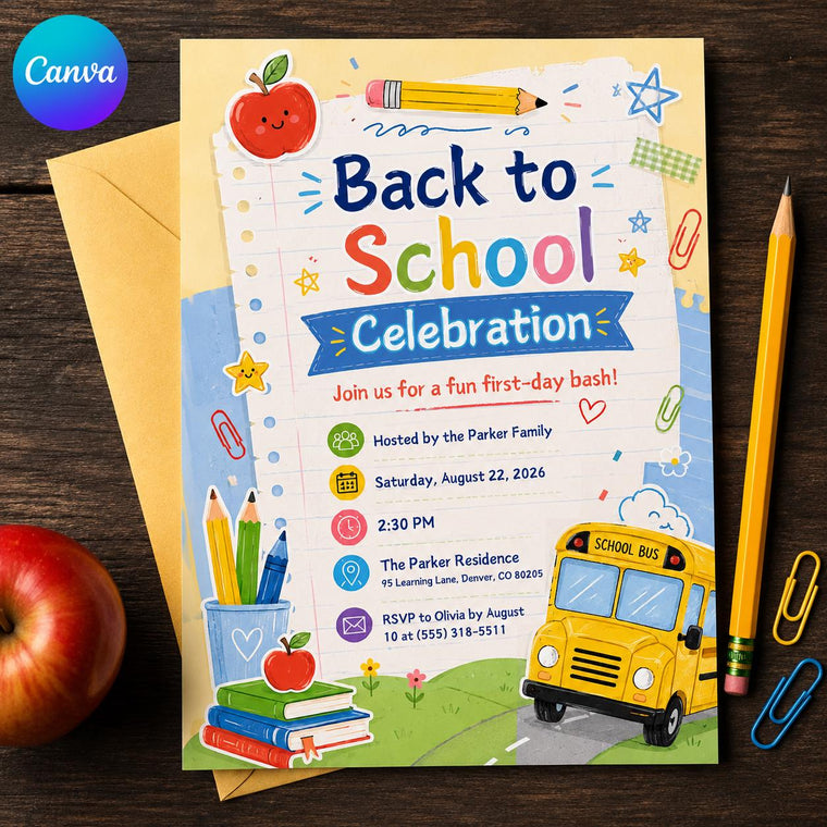 School Bus Back to School Party Invitation: First Day Celebration
