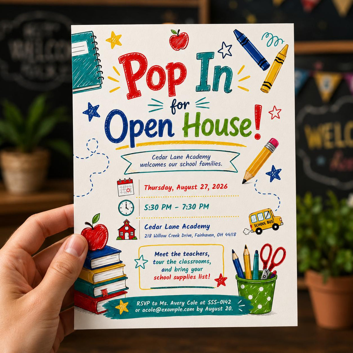 School Open House Invitation — back-to-school event stationery by VoltBy