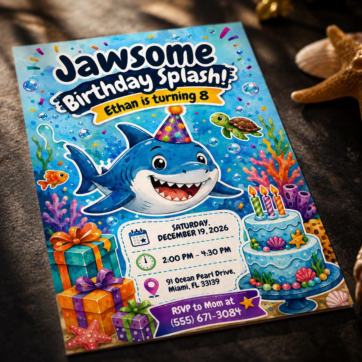 Shark 8th Birthday Invitation: Jawsome 8th Birthday Ocean Party — 8th birthday party stationery by VoltBy