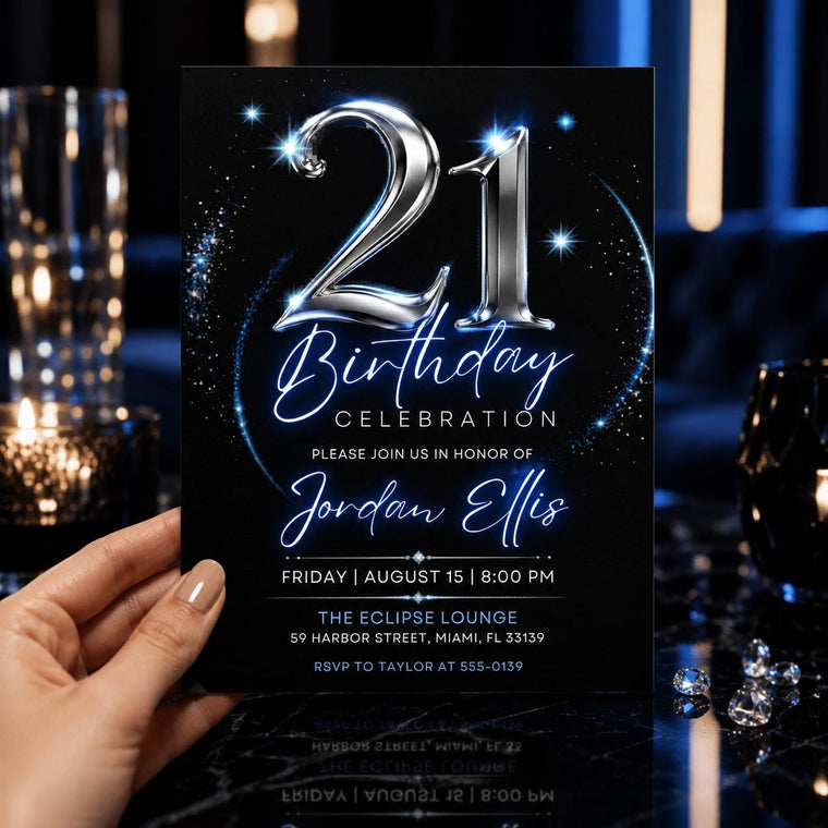 Silver Elegant 21st Birthday Celebration Invitation