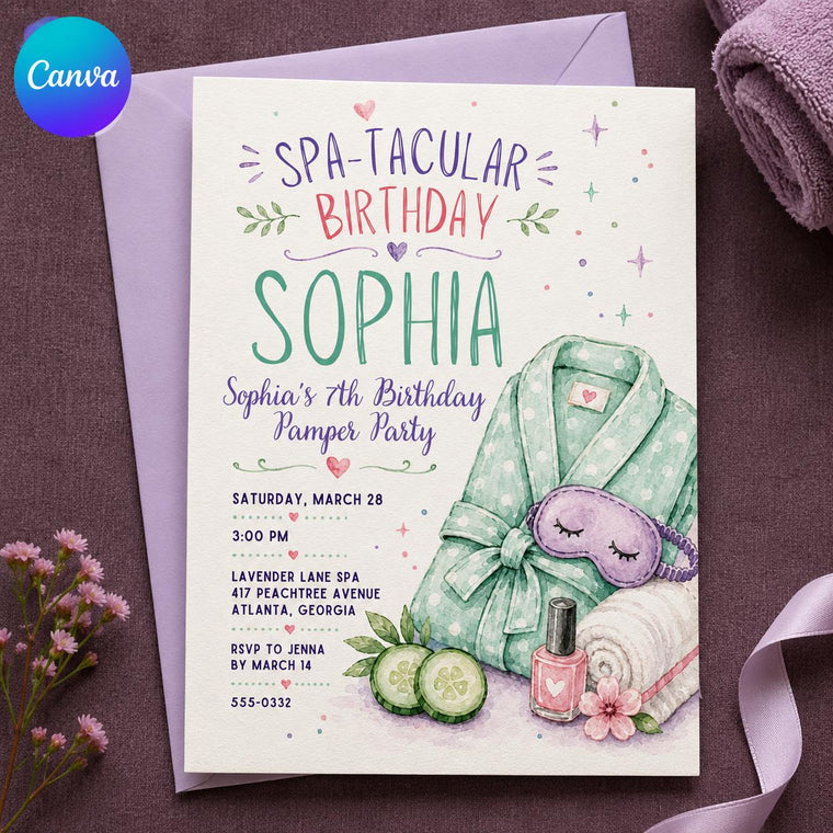 Sleepover Spa 7th Birthday Invitation for Girls