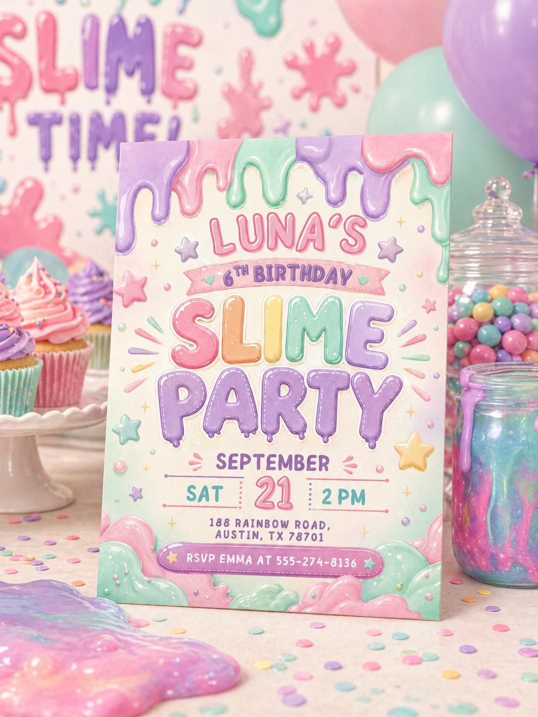 Slime Party Birthday Invitation — birthday party stationery by VoltBy