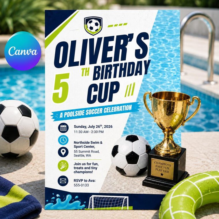 Soccer 5th Birthday Cup Invitation for Boys