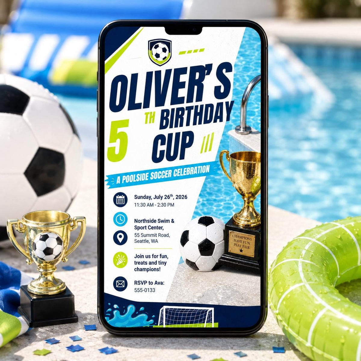 Soccer 5th Birthday Cup Invitation for Boys — digital invitation, instant download