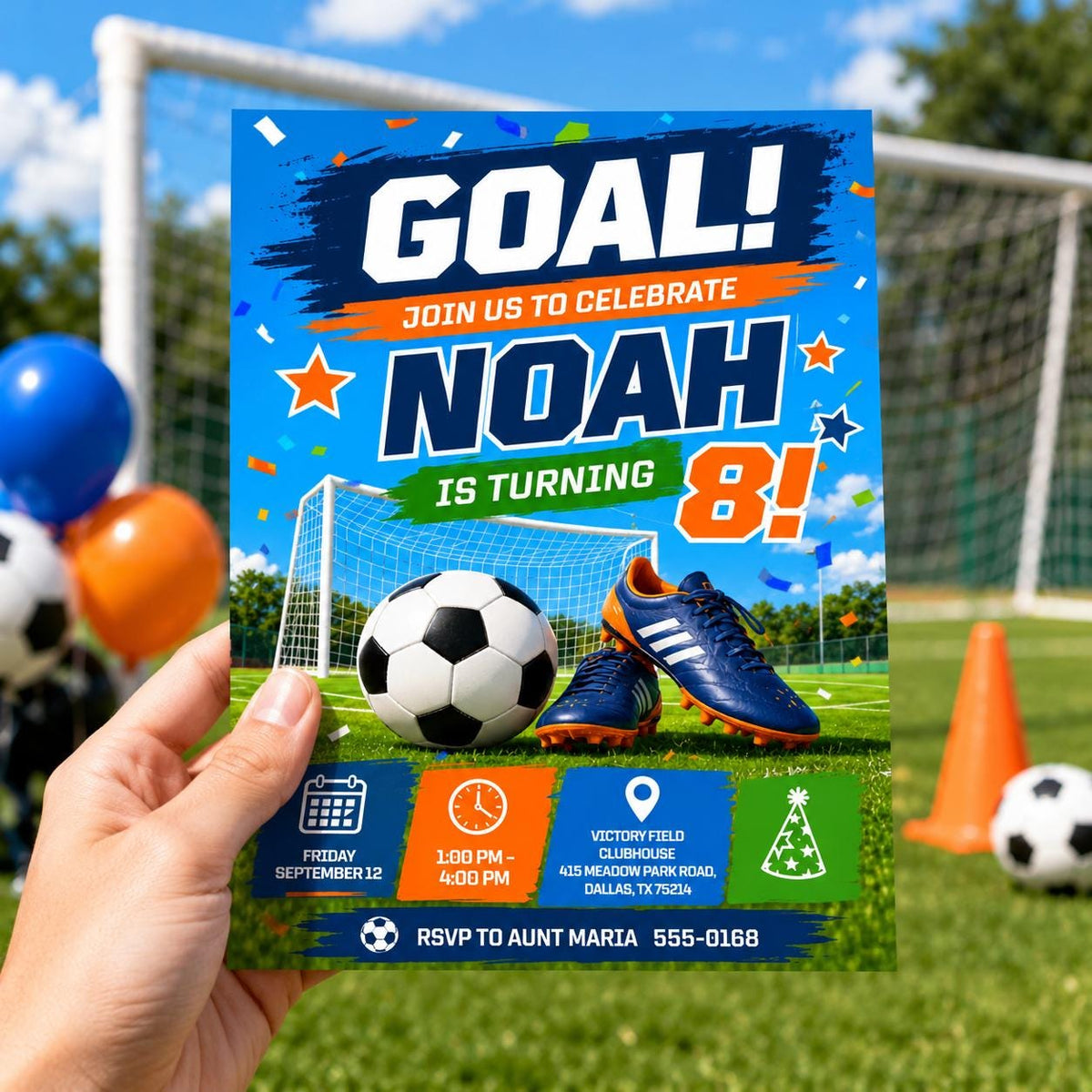 Soccer 8th Birthday Invitation for Boys — 8th birthday party stationery by VoltBy