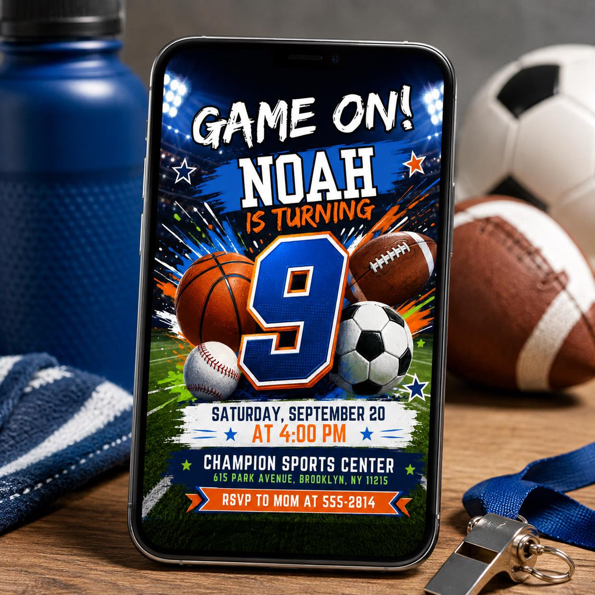 Soccer Game On 9th Birthday Invitation for Boys — digital invitation, instant download