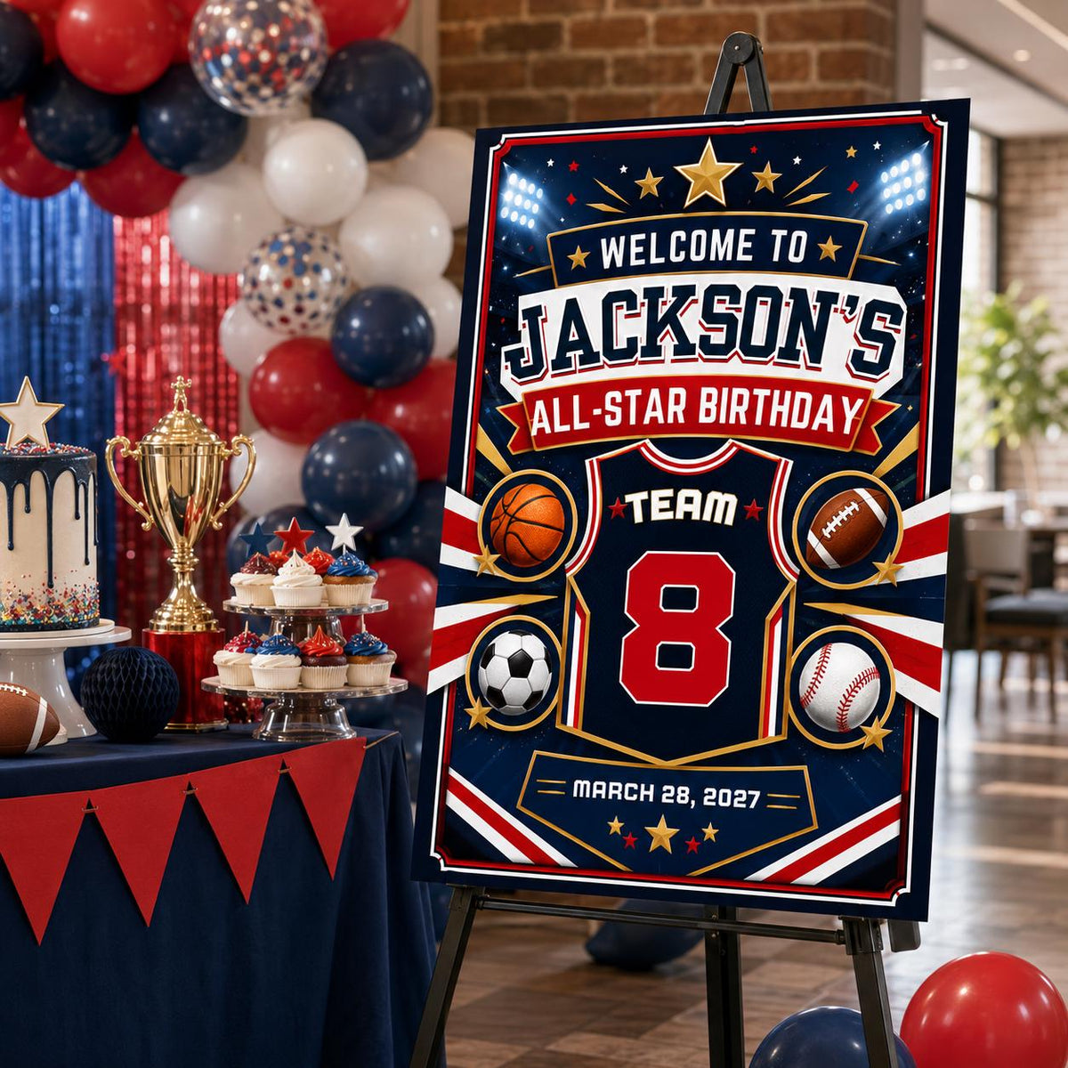 Soccer Sports Birthday Welcome Sign — digital welcome sign, instant download