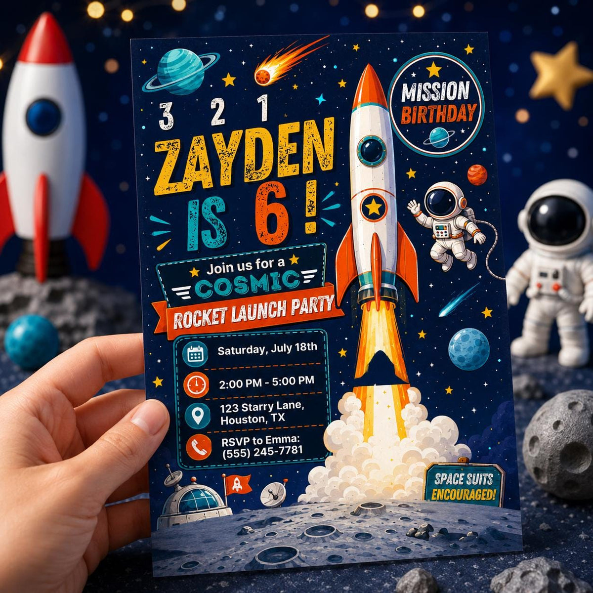 Space Birthday Invitation: Rocket Launch Party — birthday party stationery by VoltBy