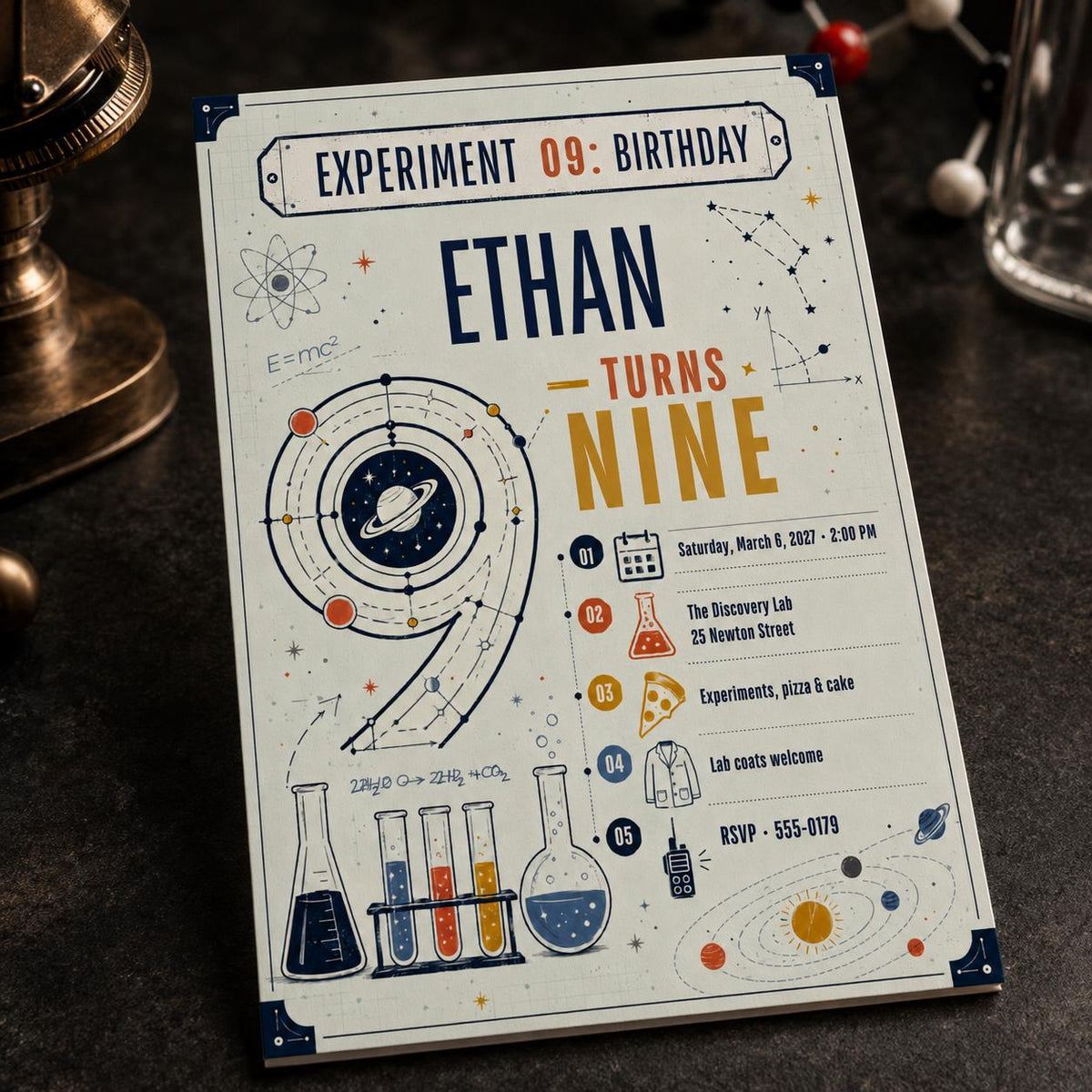 Space Science 9th Birthday Invitation — 9th birthday party stationery by VoltBy