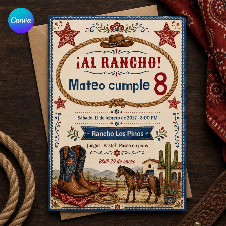 Spanish Cowboy 8th Birthday Invitation
