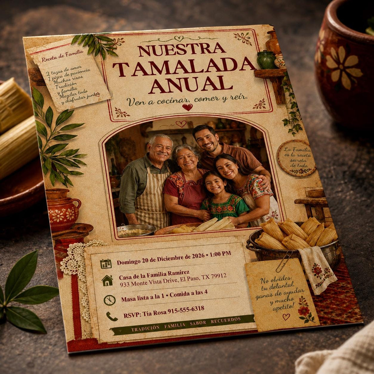 Spanish Tamalada Christmas Family Party Invitation — digital invitation, instant download
