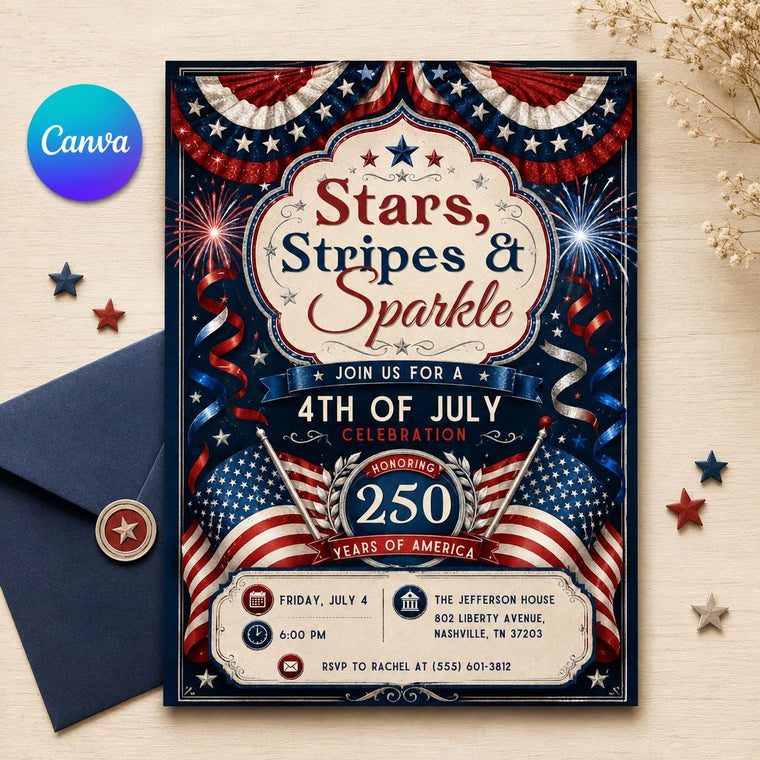 Stars, Stripes and Sparkle America 250 Invitation