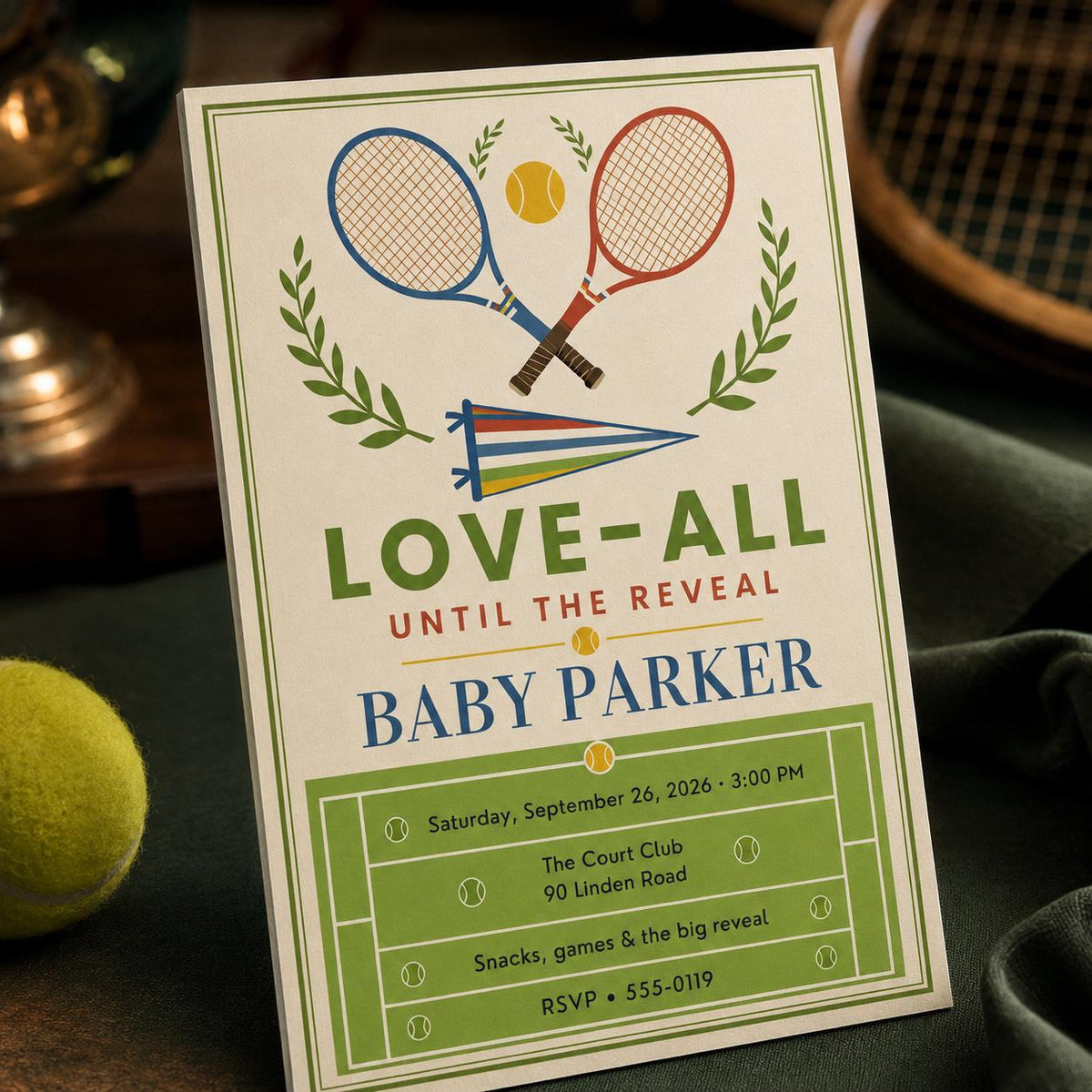Tennis Gender Reveal Invitation — gender reveal stationery by VoltBy