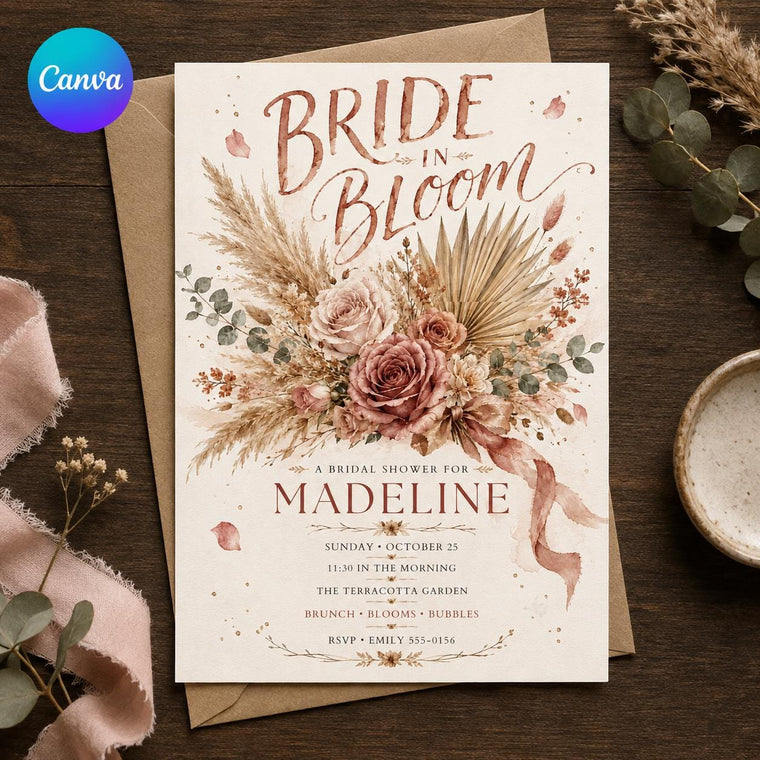 Terracotta Floral Boho Bridal Shower Invitation